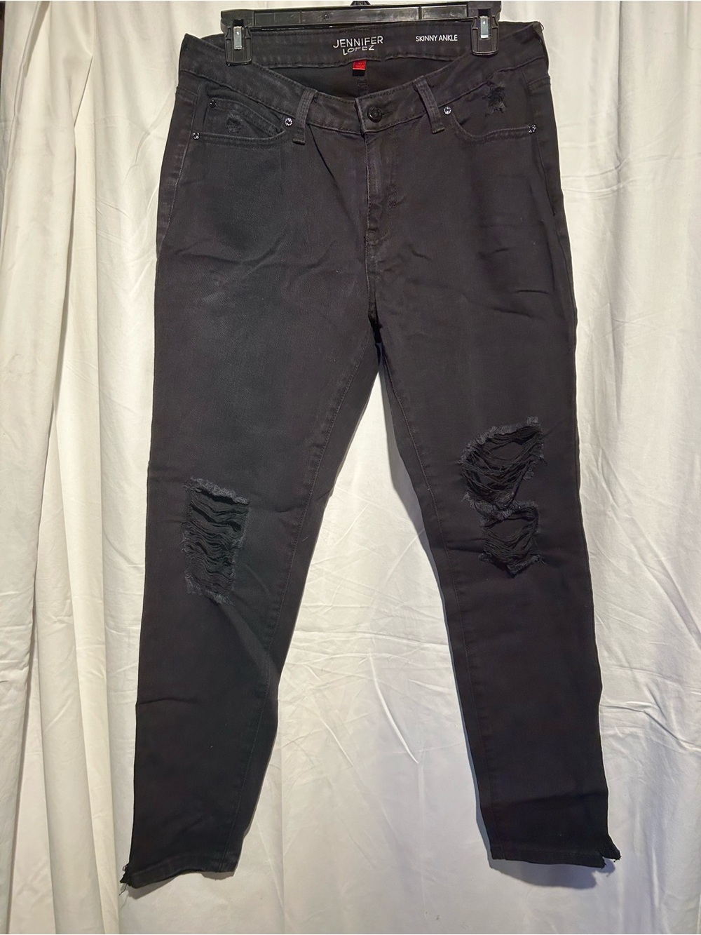 Jennifer Lopez Black Distressed Skinny Ankle Jeans Size 10